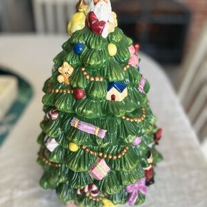 Festive Green Ceramic Christmas Tree with Ornaments